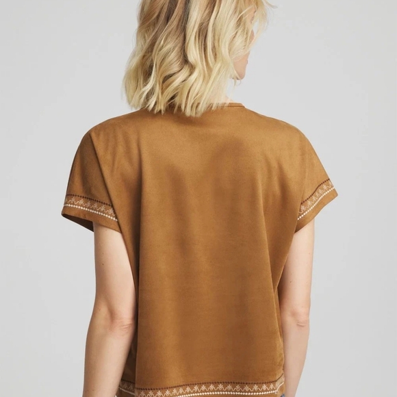 Chico's NWT Embroidered Faux Suede Ext Cap Tee Burnt Sienna 3/XL - Picture 8 of 8